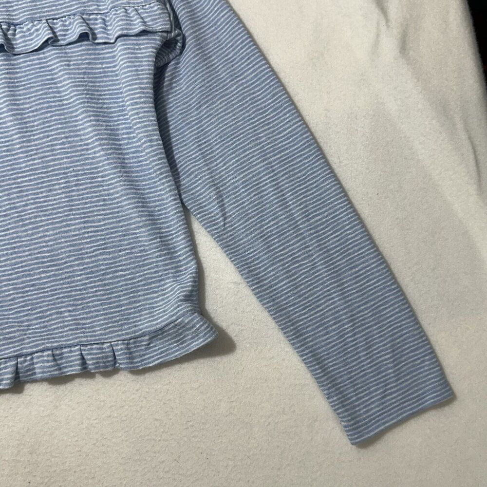 Ann Taylor LOFT Women's Large Blue White Striped Long Sleeve Ruffle T Shirt - Picture 6 of 12